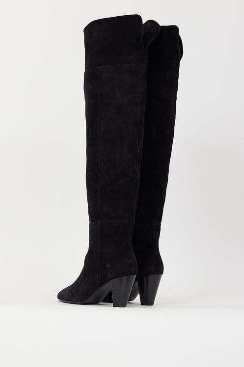 Sézane Black Suede Colette Thigh High Boot