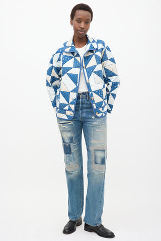 Blue 
White Quilted Léopold Jacket