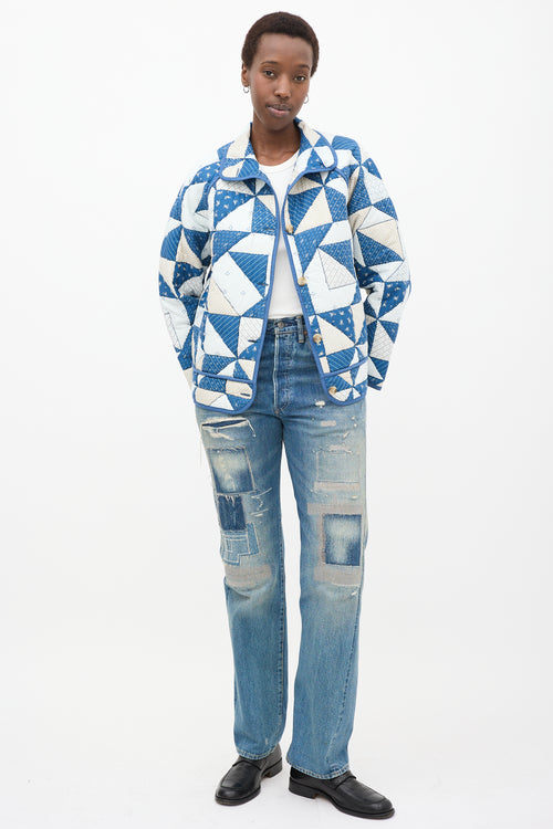 Blue 
White Quilted Léopold Jacket