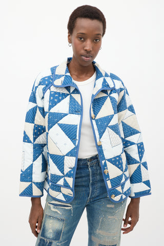 Blue 
White Quilted Léopold Jacket