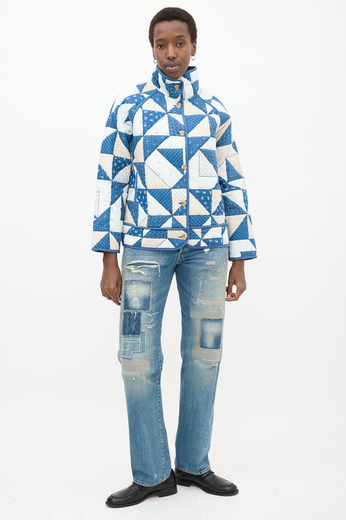 Blue 
White Quilted Léopold Jacket