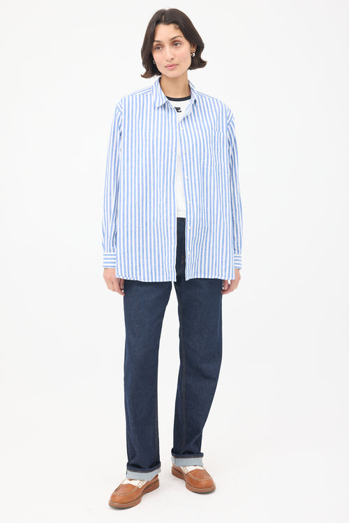 Sézane Blue 
White Cotton 
Linen Max Striped Shirt