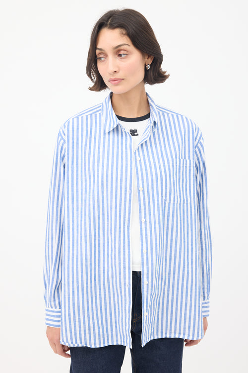 Sézane Blue 
White Cotton 
Linen Max Striped Shirt