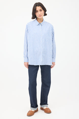 Sézane Blue 
White Cotton 
Linen Max Striped Shirt