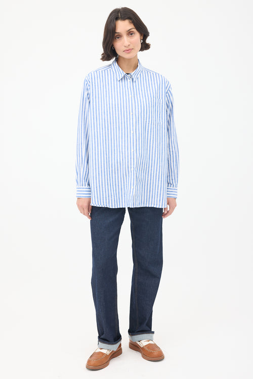 Sézane Blue 
White Cotton 
Linen Max Striped Shirt