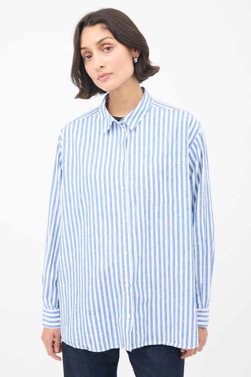 Sézane Blue 
White Cotton 
Linen Max Striped Shirt