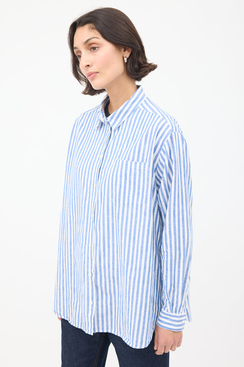 Sézane Blue 
White Cotton 
Linen Max Striped Shirt