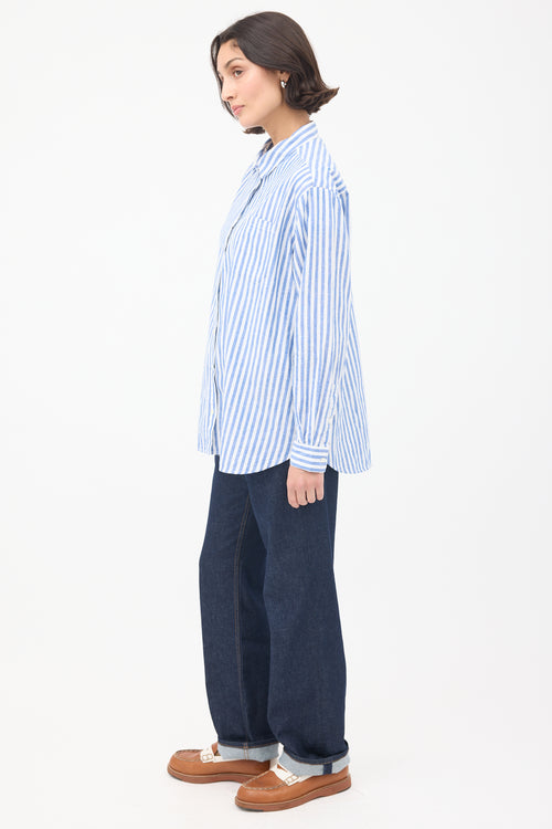 Sézane Blue 
White Cotton 
Linen Max Striped Shirt