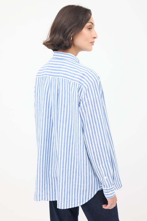 Sézane Blue 
White Cotton 
Linen Max Striped Shirt