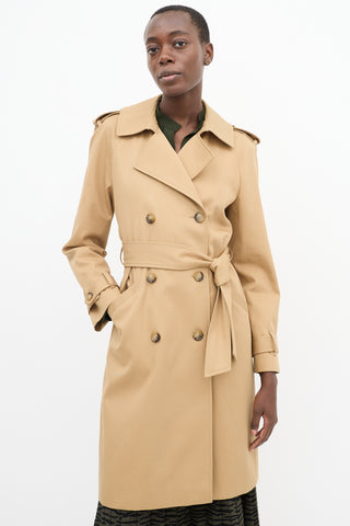 Sézane Brown Cotton Belted Mid Length Trench Coat