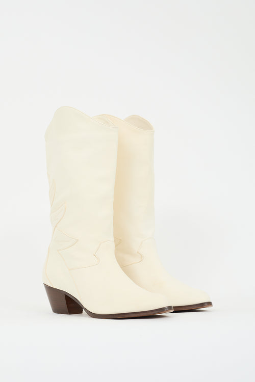 Sézane Cream Leather Phoenix Western Boot