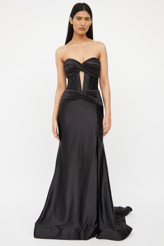 Black Satin Pleated Corset Gown