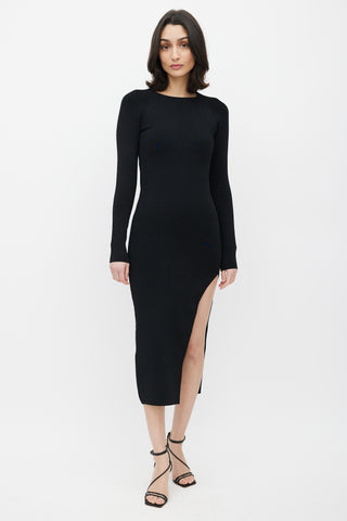 Shona Joy Black Side Slit Midi Dress