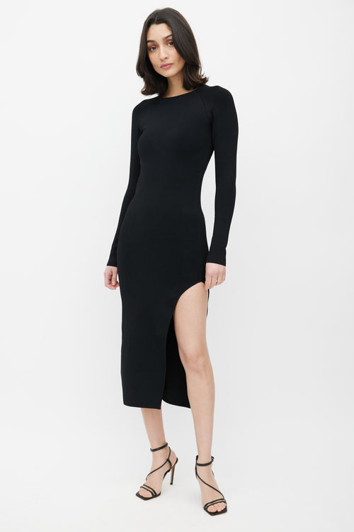 Shona Joy Black Side Slit Midi Dress