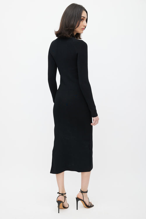 Shona Joy Black Side Slit Midi Dress