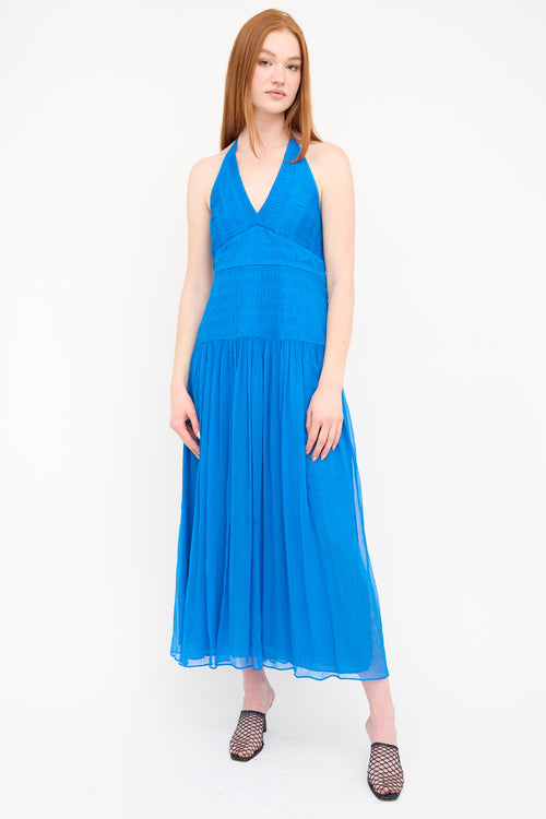 Shona Joy Blue Leilani Halter Tie Dress