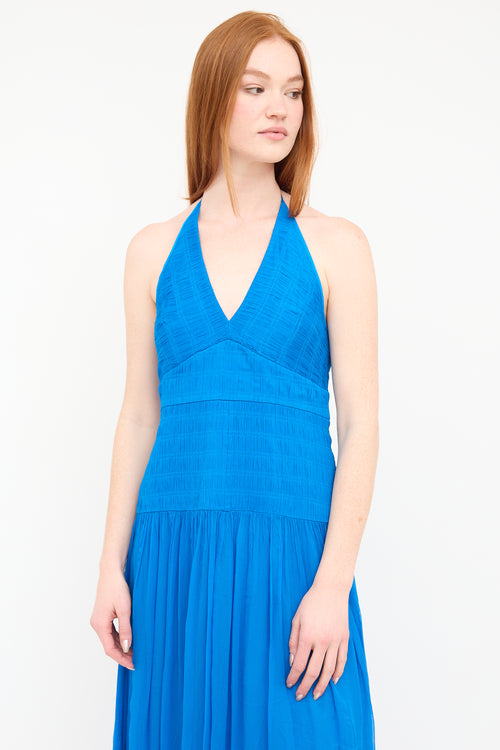 Shona Joy Blue Leilani Halter Tie Dress