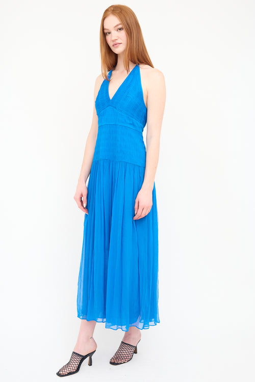 Shona Joy Blue Leilani Halter Tie Dress