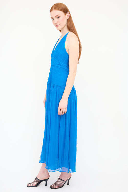 Shona Joy Blue Leilani Halter Tie Dress