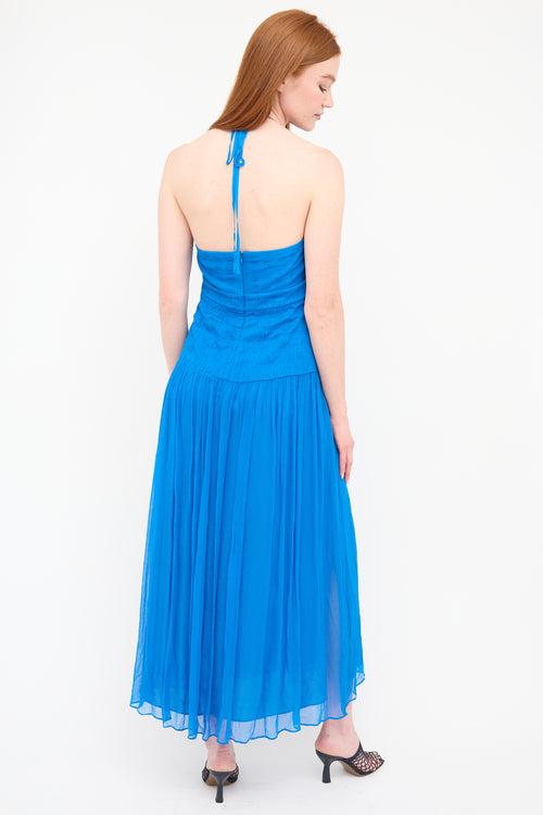 Shona Joy Blue Leilani Halter Tie Dress