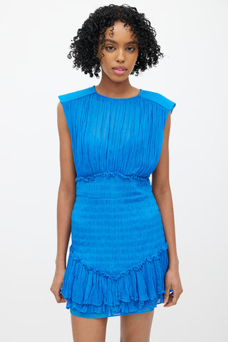 Shona Joy Blue Smocked Ruffled Dress