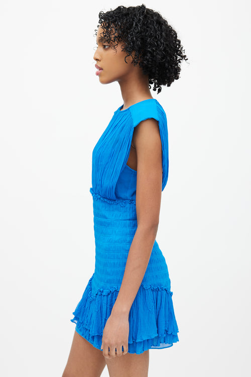 Shona Joy Blue Smocked Ruffled Dress