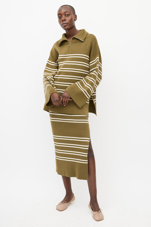 Shona Joy Green 
Cream Ribbed Sweater 
Skirt Set