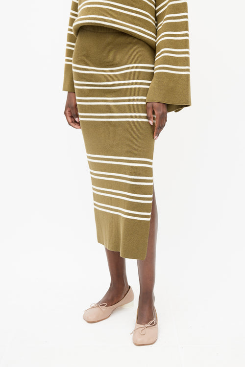 Shona Joy Green 
Cream Ribbed Sweater 
Skirt Set