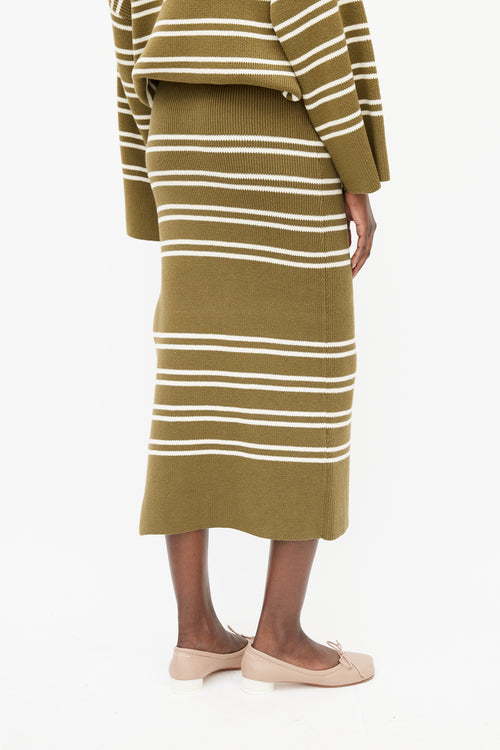 Shona Joy Green 
Cream Ribbed Sweater 
Skirt Set