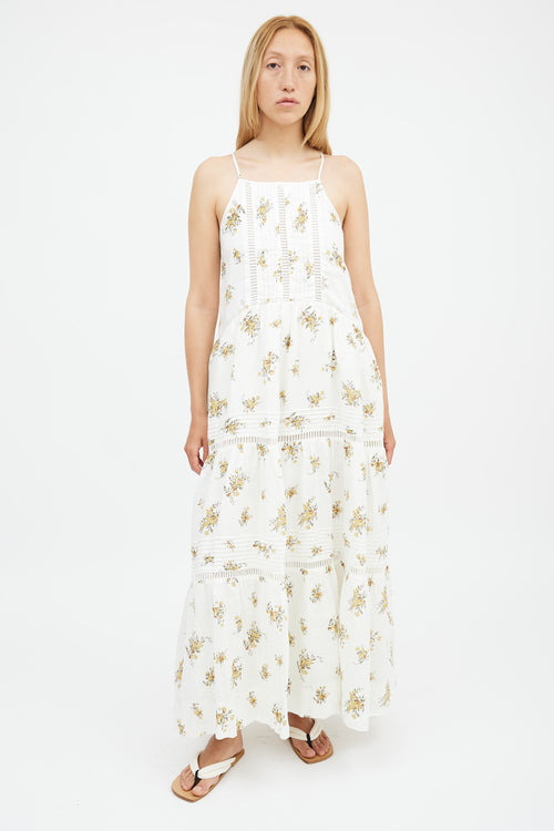 Shona Joy White 
Yellow Floral Tiered Dress