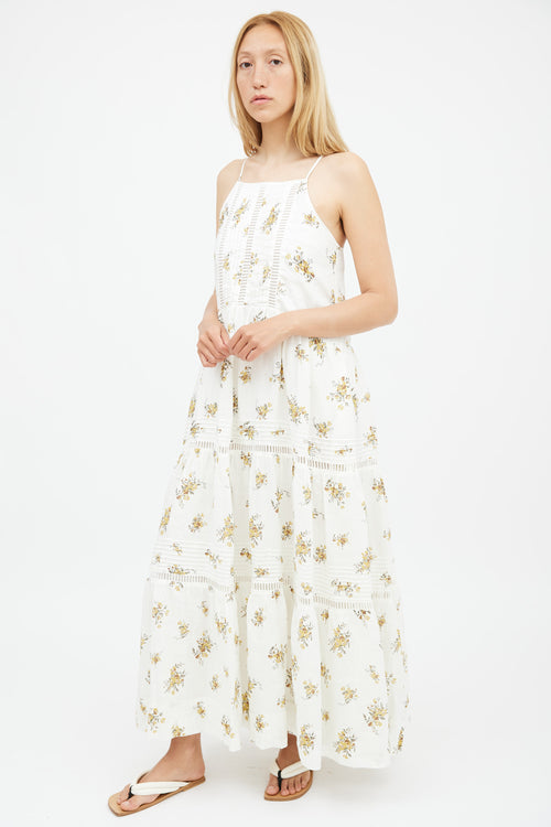 Shona Joy White 
Yellow Floral Tiered Dress