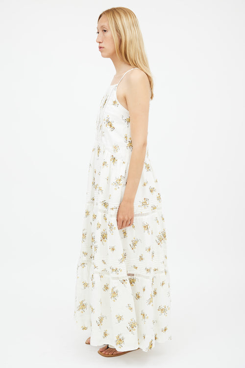 Shona Joy White 
Yellow Floral Tiered Dress