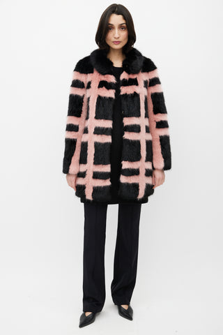 Shrimps Black 
Pink Faux Fur Grid Coat