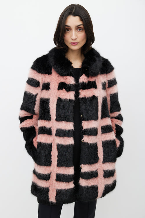 Shrimps Black 
Pink Faux Fur Grid Coat