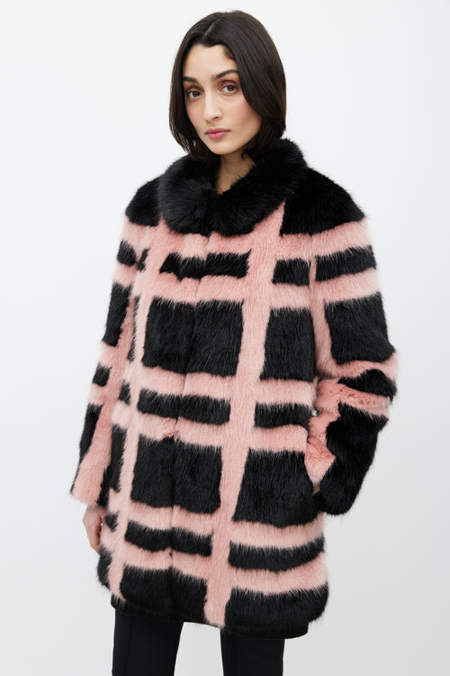 Shrimps Black 
Pink Faux Fur Grid Coat