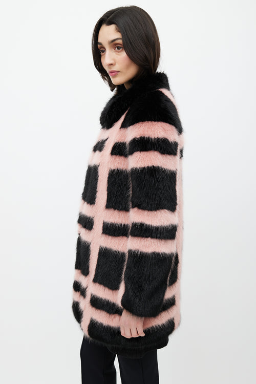 Shrimps Black 
Pink Faux Fur Grid Coat