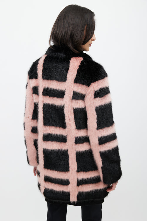 Shrimps Black 
Pink Faux Fur Grid Coat