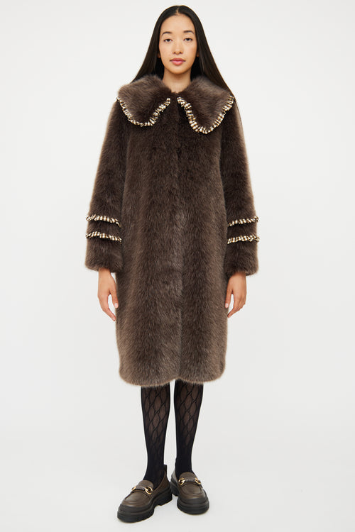 Brown Ruffle Faux Fur Coat