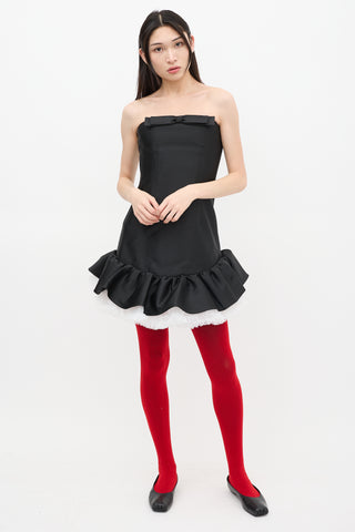 Shushu/Tong Black Satin Bowknot Strapless Dress