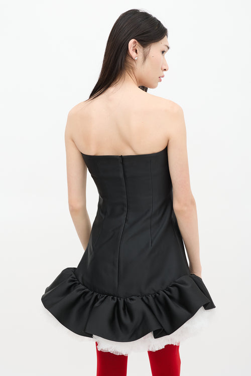 Shushu/Tong Black Satin Bowknot Strapless Dress