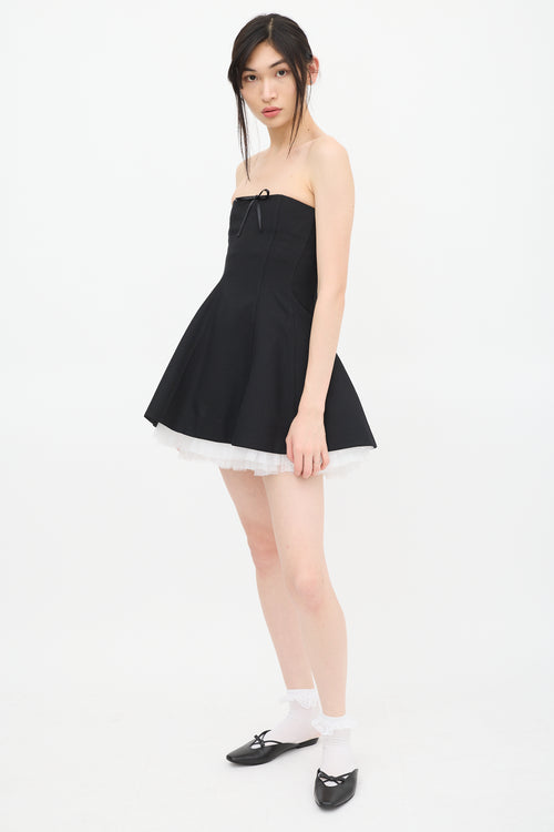 Shushu/Tong Black 
White Wool Lace Bow Dress