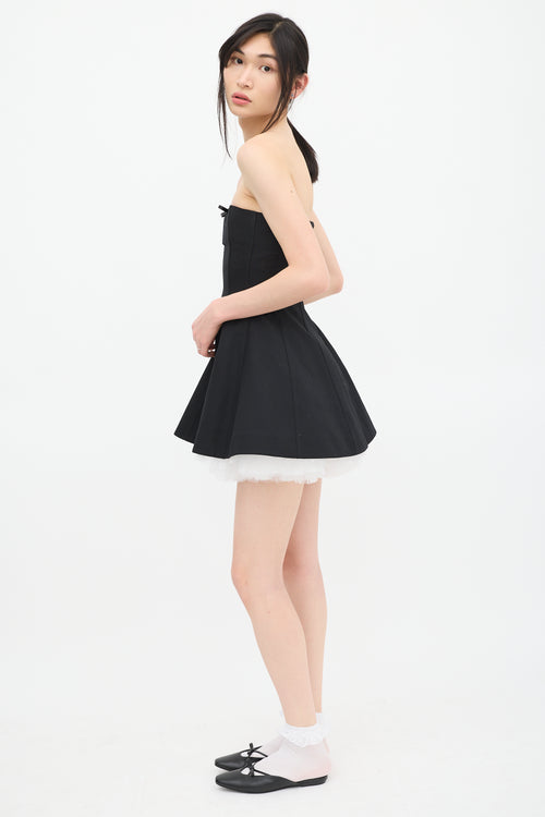 Shushu/Tong Black 
White Wool Lace Bow Dress