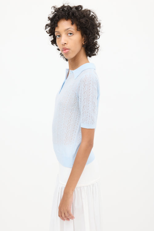 Shushu/Tong Blue Mesh Knit Polo Sweater