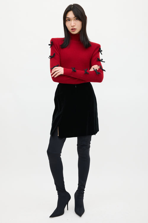 Shushu/Tong Red 
Black Wool Bow Knit Sweater