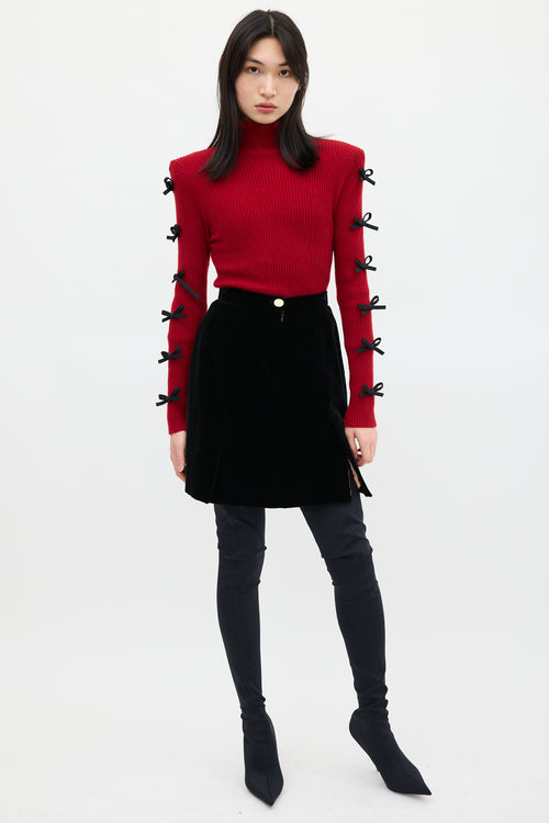 Shushu/Tong Red 
Black Wool Bow Knit Sweater