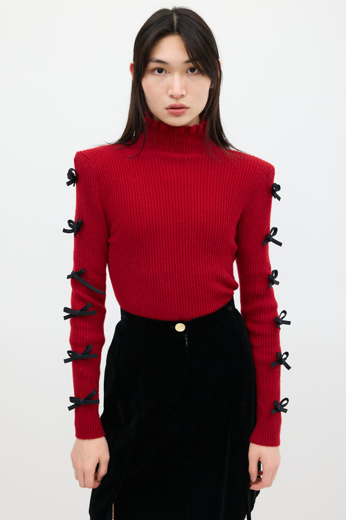 Shushu/Tong Red 
Black Wool Bow Knit Sweater