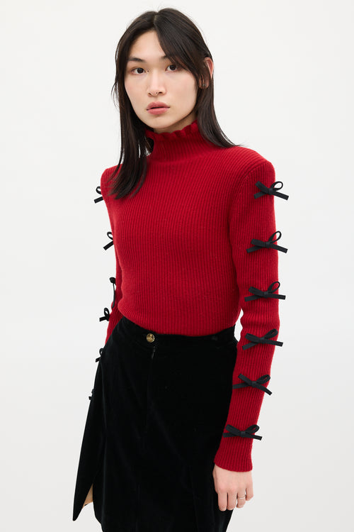 Shushu/Tong Red 
Black Wool Bow Knit Sweater