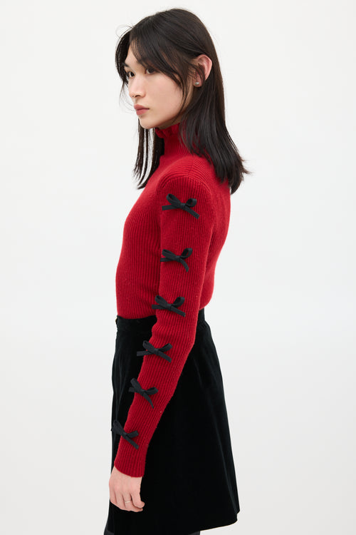 Shushu/Tong Red 
Black Wool Bow Knit Sweater