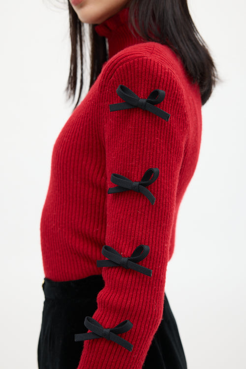 Shushu/Tong Red 
Black Wool Bow Knit Sweater