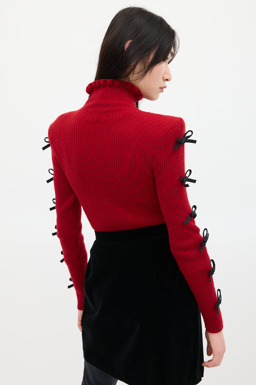 Shushu/Tong Red 
Black Wool Bow Knit Sweater